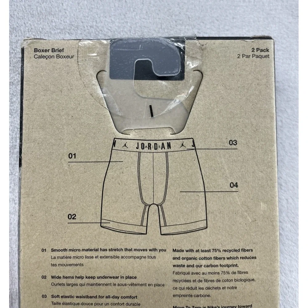 Jordan Flight Micro Boxer Briefs Men Small 28-30 Inch White Geo 2 Pack DRI-FIT